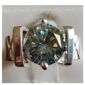 Genuine 3.20ct Blue Diamond Solitaire Ring 9.5